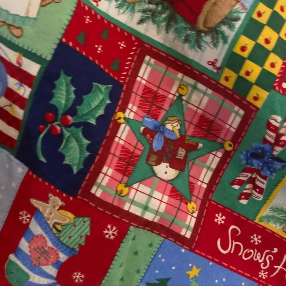 Handmade Christmas Bears & Snowman Printed Pillowcase Primitive Cottagecore